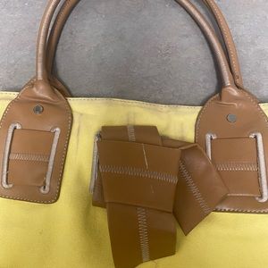 Tommy Hilfiger Yellow Canvas And Brown LeatherTote Handbag Purse